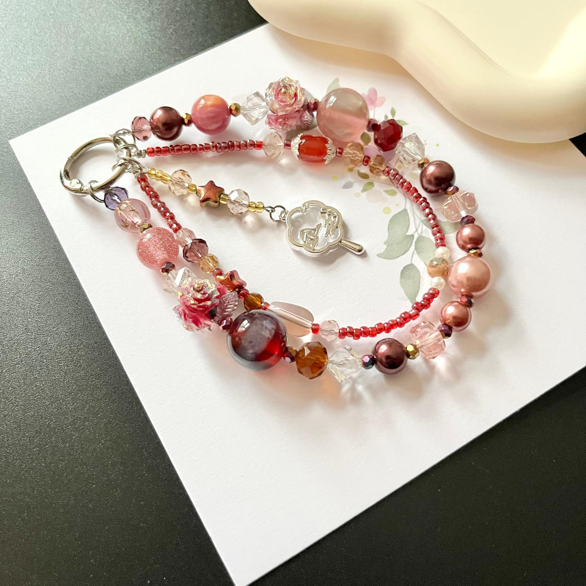 Handmade Pastel Beaded Keyring, Beaded Keychain  KC013