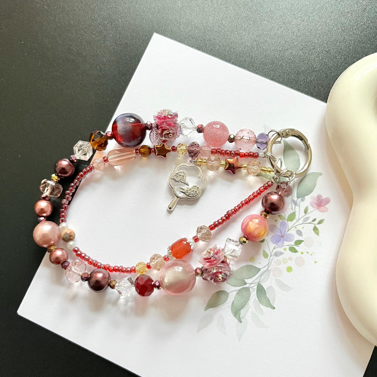Handmade Pastel Beaded Keyring, Beaded Keychain  KC013