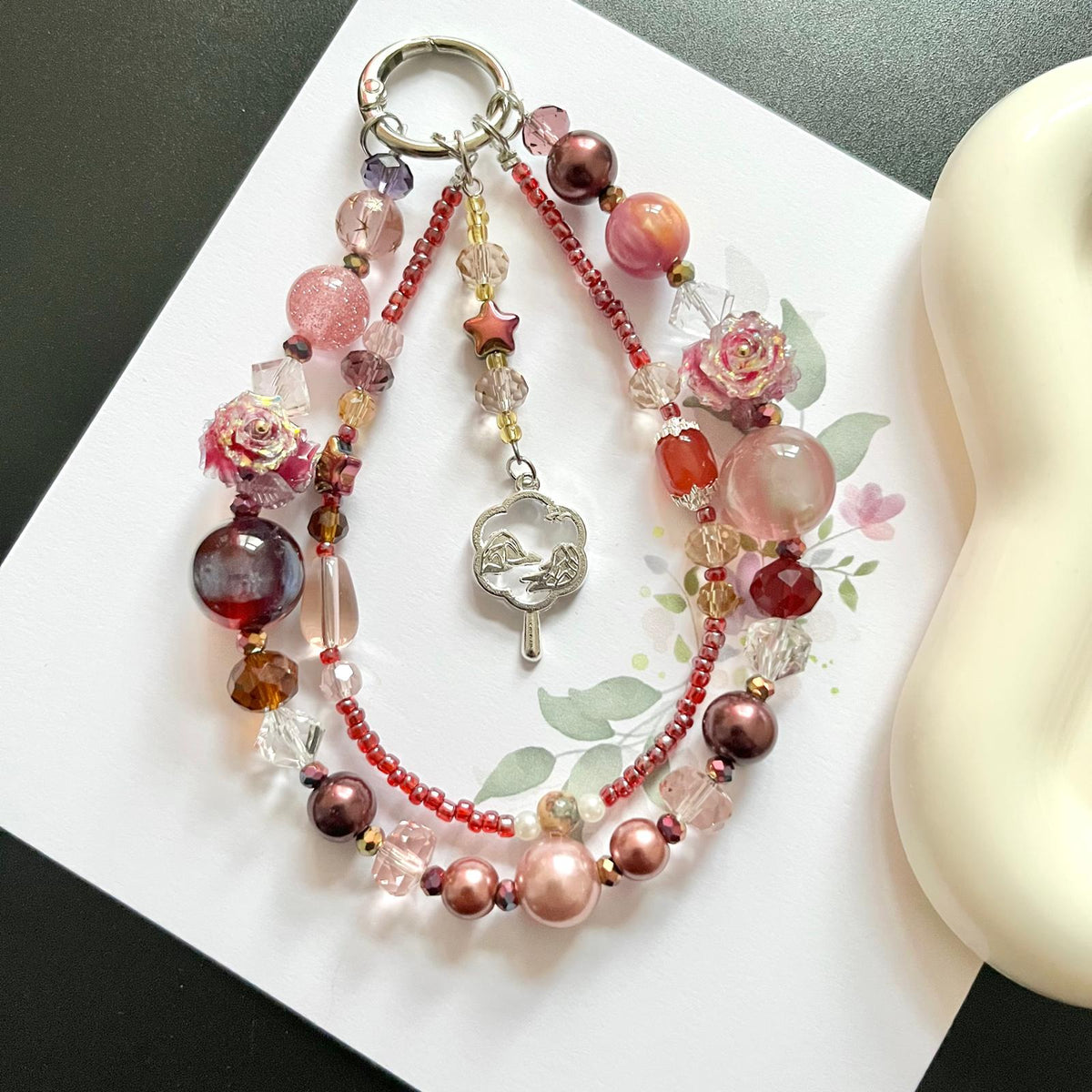 Handmade Pastel Beaded Keyring, Beaded Keychain  KC013
