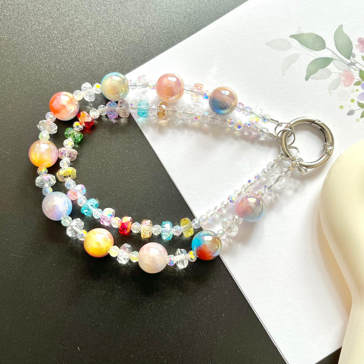 Handmade Pastel Beaded Keyring, Beaded Keychain  KC014
