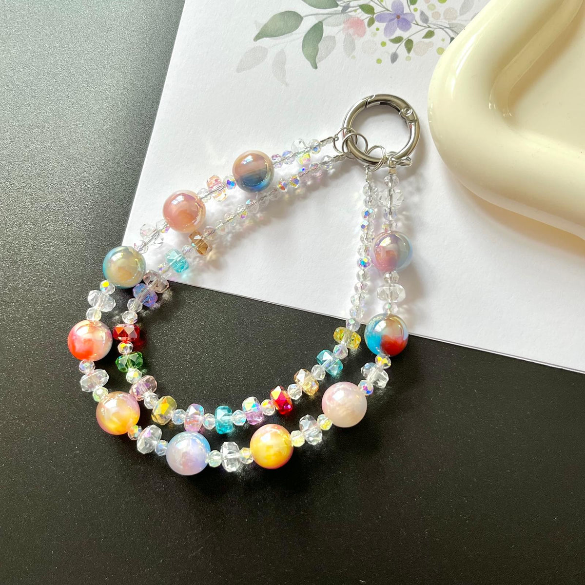 Handmade Pastel Beaded Keyring, Beaded Keychain  KC014