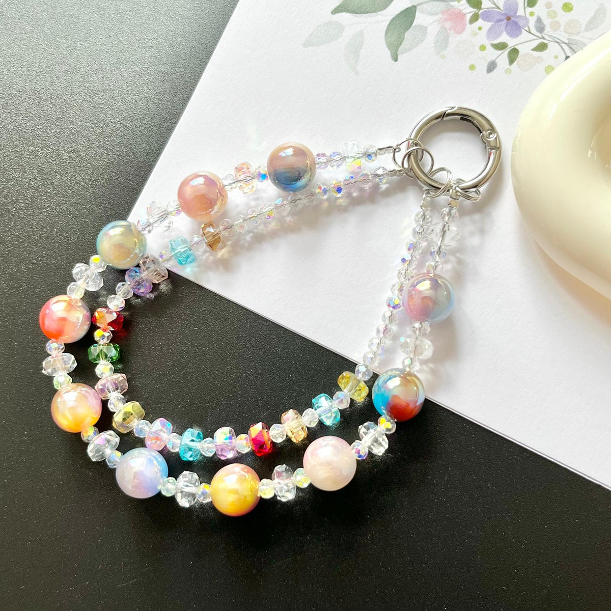 Handmade Pastel Beaded Keyring, Beaded Keychain  KC014