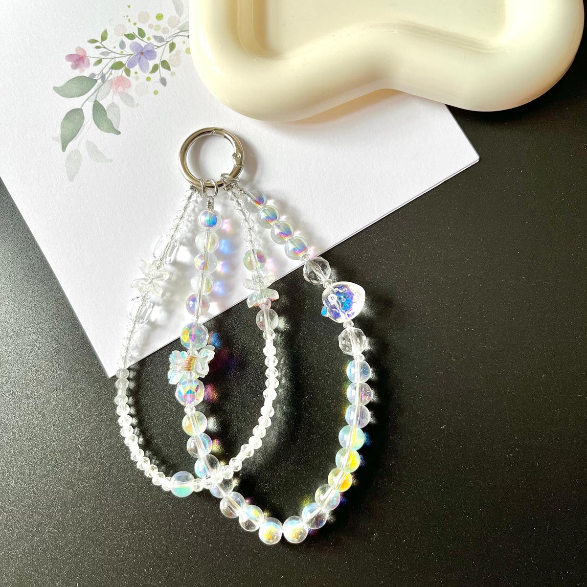 Handmade Pastel Beaded Keyring, Beaded Keychain  KC015
