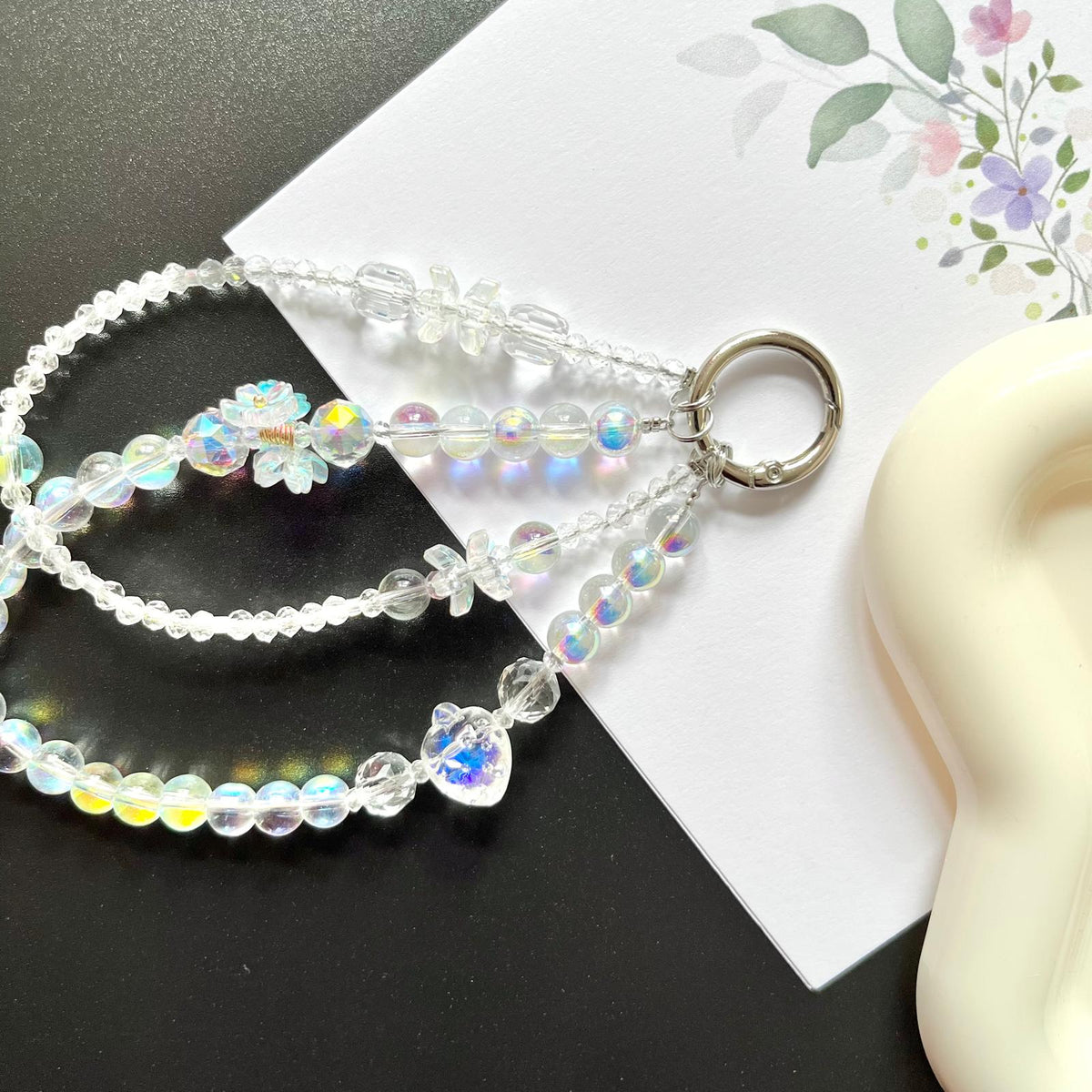 Handmade Pastel Beaded Keyring, Beaded Keychain  KC015