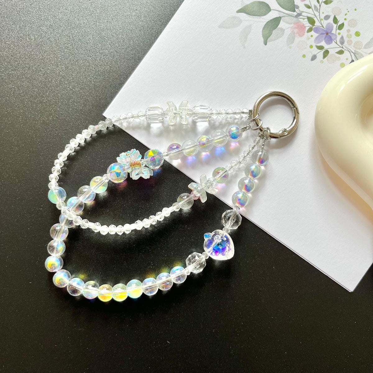 Handmade Pastel Beaded Keyring, Beaded Keychain  KC015