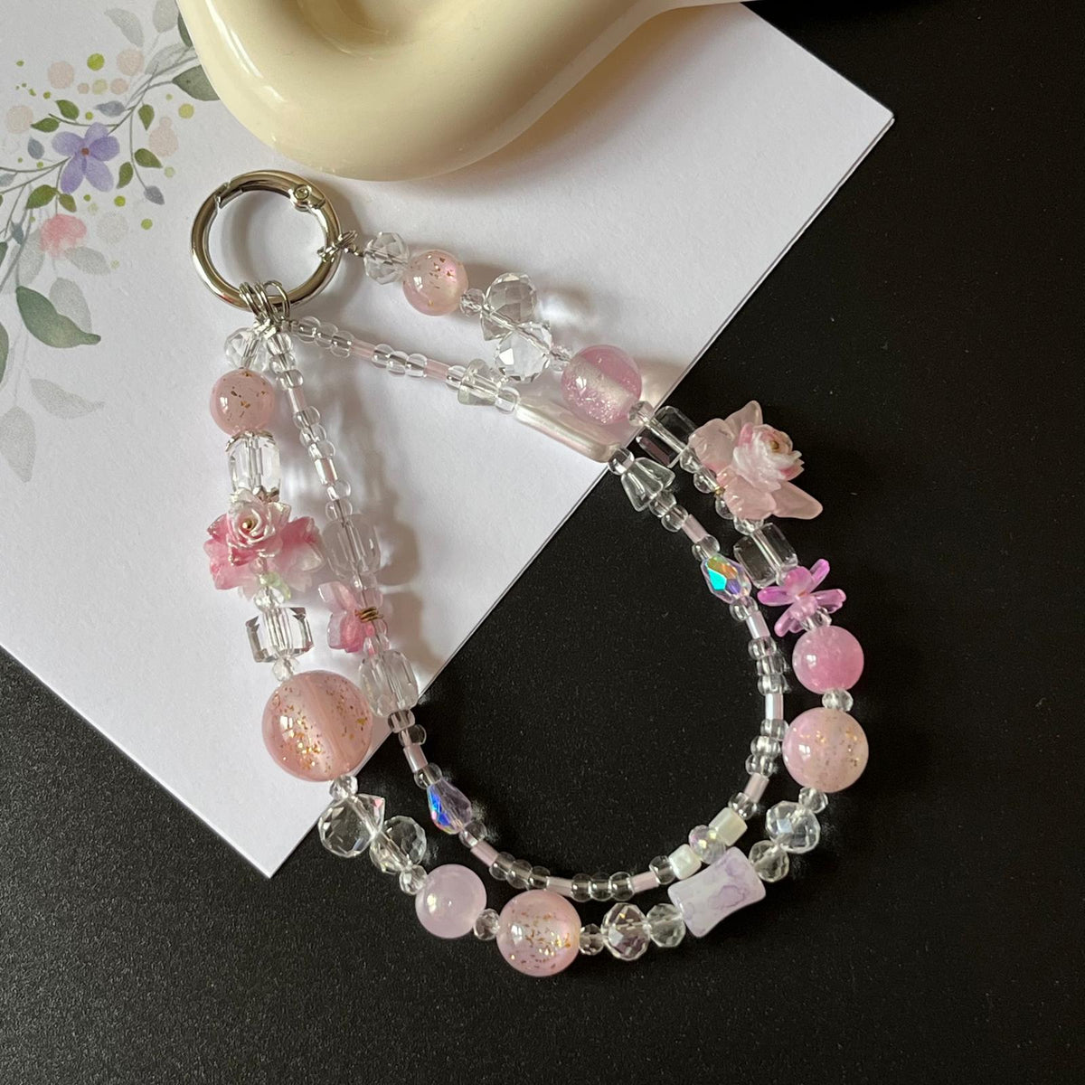 Handmade Pastel Beaded Keyring, Beaded Keychain  KC016