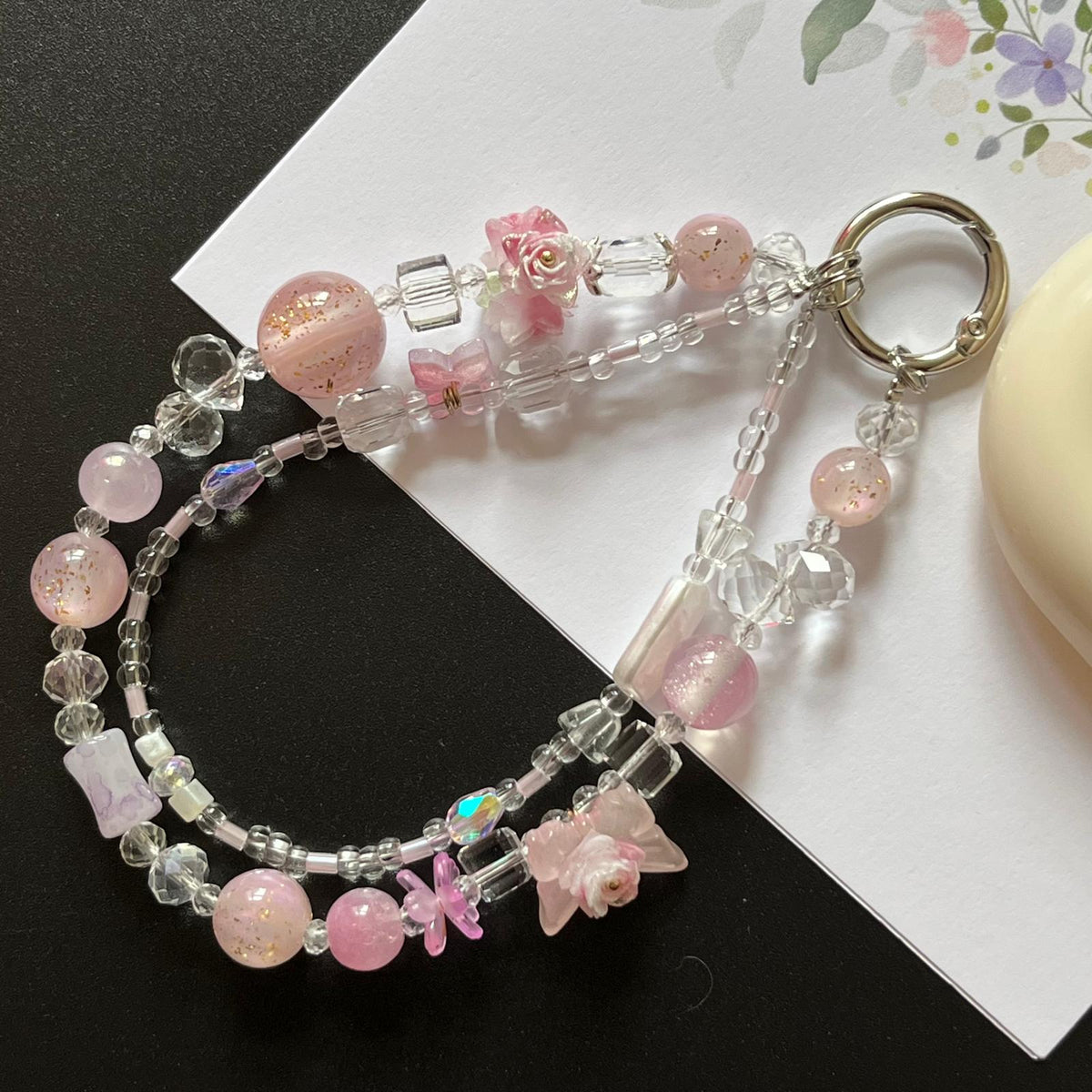 Handmade Pastel Beaded Keyring, Beaded Keychain  KC016