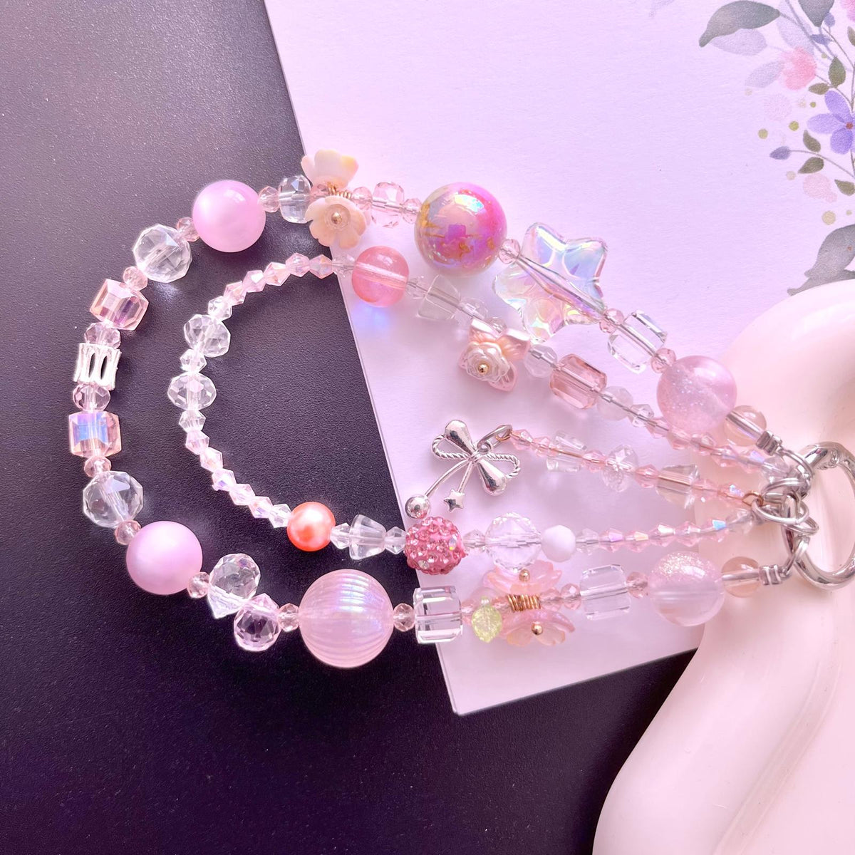 Handmade Pastel Beaded Keyring, Beaded Keychain  KC017