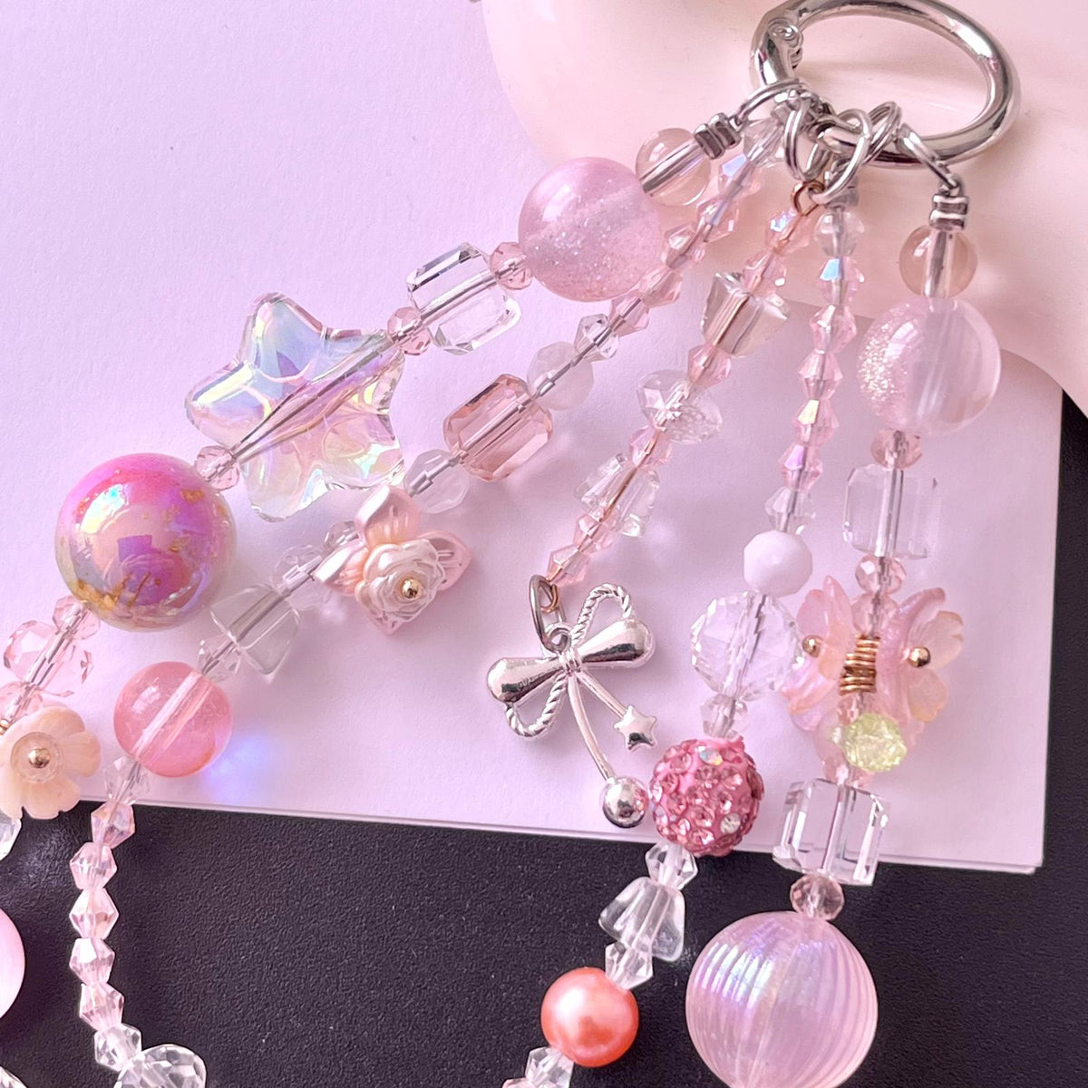 Handmade Pastel Beaded Keyring, Beaded Keychain  KC017