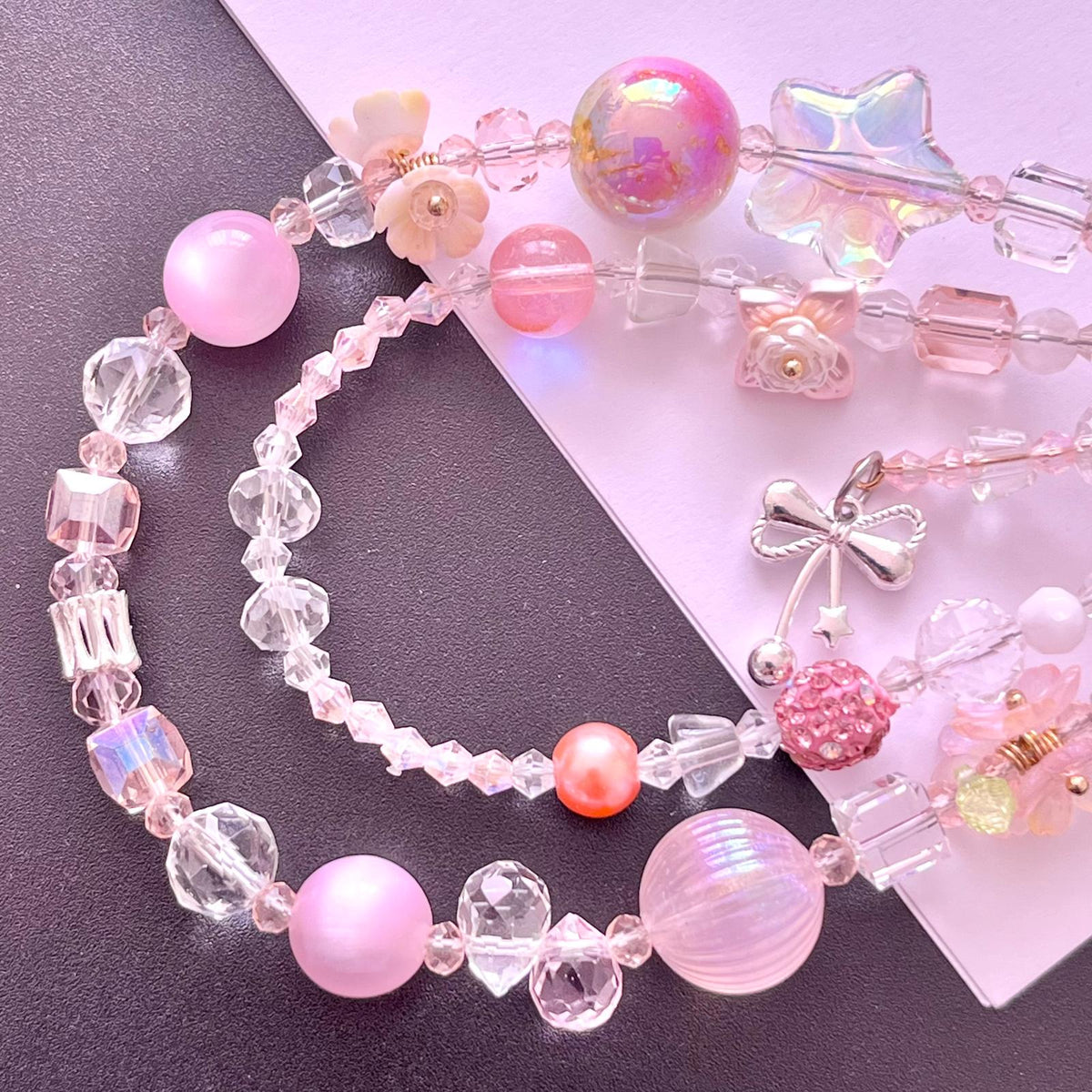 Handmade Pastel Beaded Keyring, Beaded Keychain  KC017