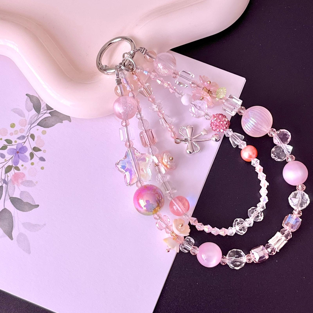 Handmade Pastel Beaded Keyring, Beaded Keychain  KC017