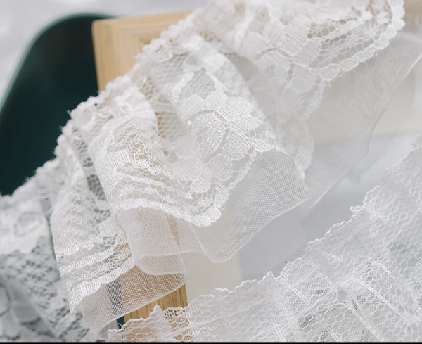 1 Meter / 5cm / Off White / Double Layers Lace Trim LF048