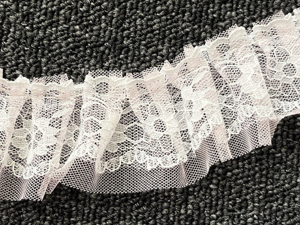 2 Meters / 5cm / Pure White, Pink / Double Layers Lace Trim LF031