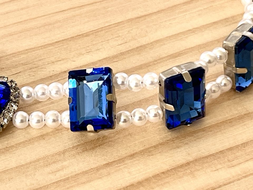 40cm Handmade Ladies Blue Crystal Necklace, Jewellery Rhinestone Necklace LN001