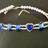 40cm Handmade Ladies Blue Crystal Necklace, Jewellery Rhinestone Necklace LN001