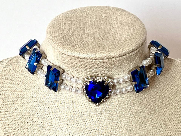 40cm Handmade Ladies Blue Crystal Necklace, Jewellery Rhinestone Necklace LN001