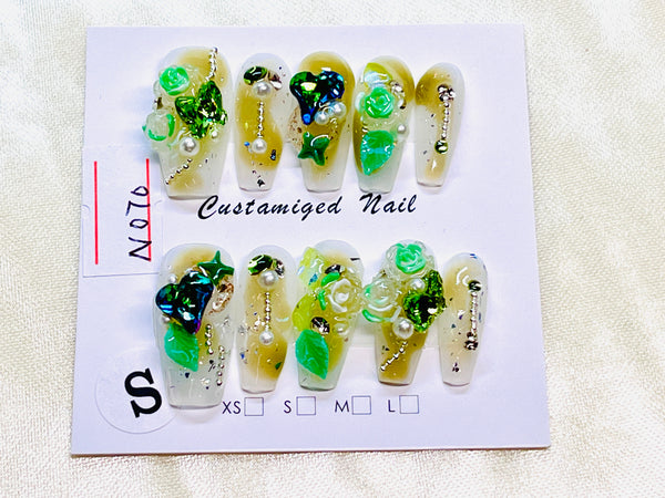 10 pcs / Press On Nails N070 (Size S)