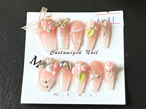 10 pcs / Press On Nails N081 (Size M)