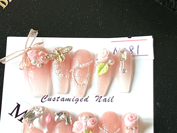 10 pcs / Press On Nails N081 (Size M)