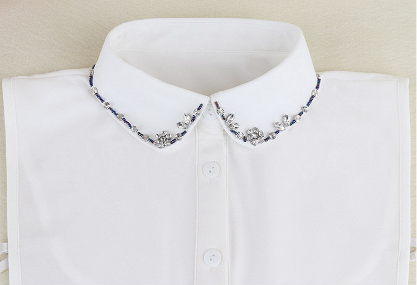 Off White, Black Rhinestone Fake Collar, False Collar, Removable Collar  B832(K)