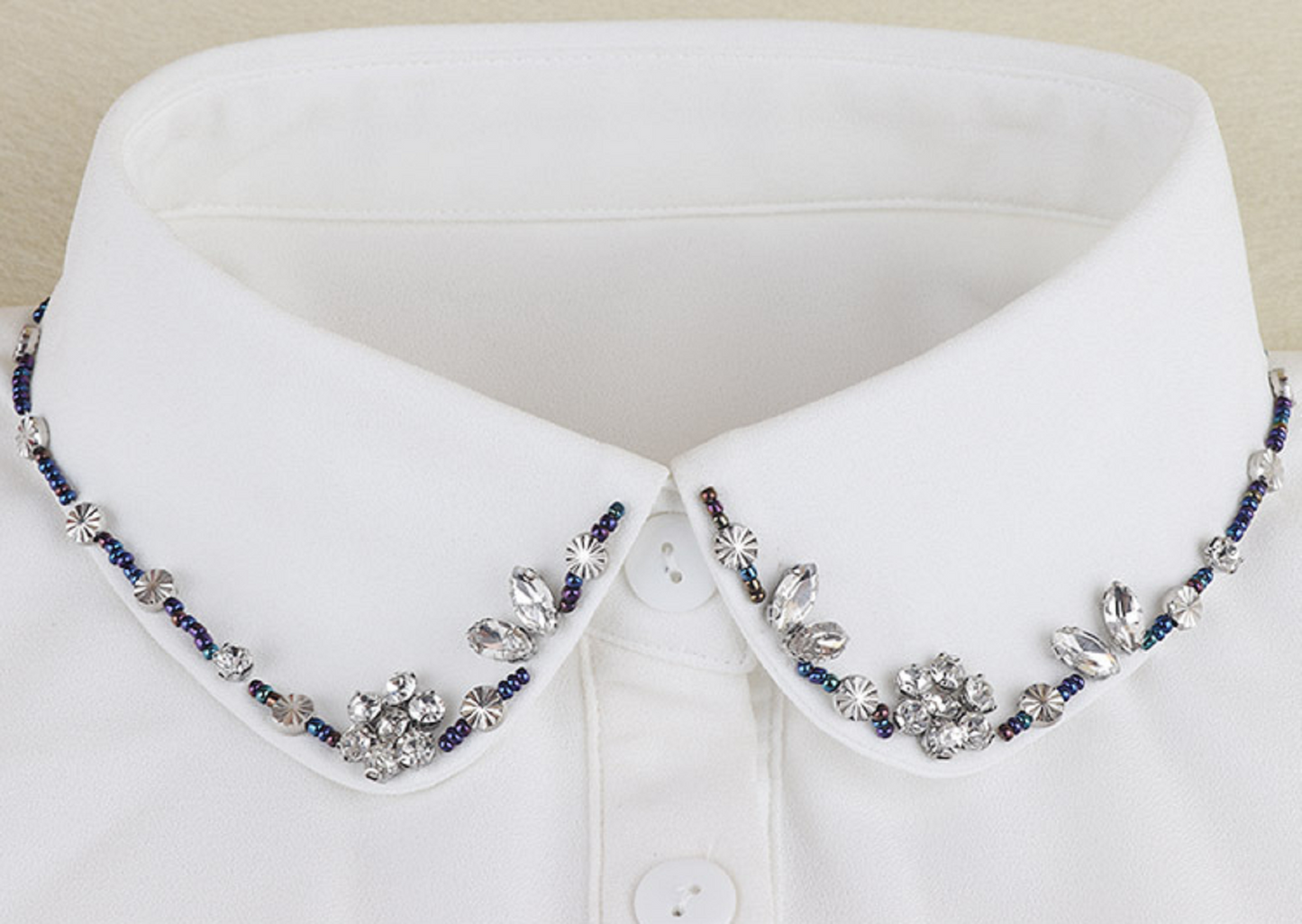 Off White, Black Rhinestone Fake Collar, False Collar, Removable Collar  B832(K)