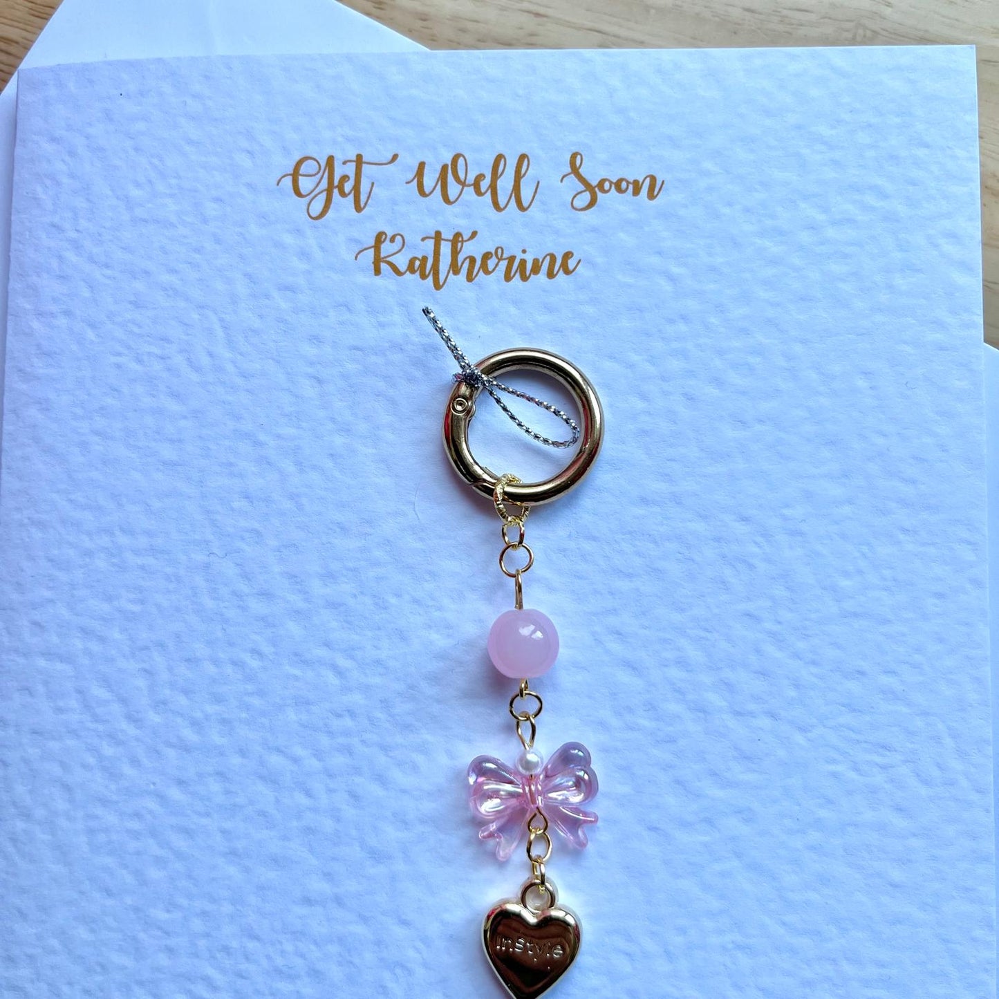 (P015)  Handmade Botanical Get Well Soon Card + Keychain with Envelope | Floral Speedy Recovery Greeting