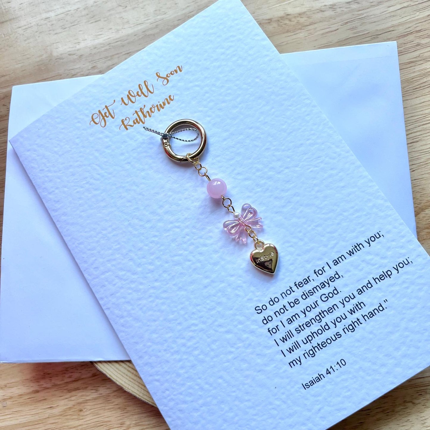 (P015)  Handmade Botanical Get Well Soon Card + Keychain with Envelope | Floral Speedy Recovery Greeting