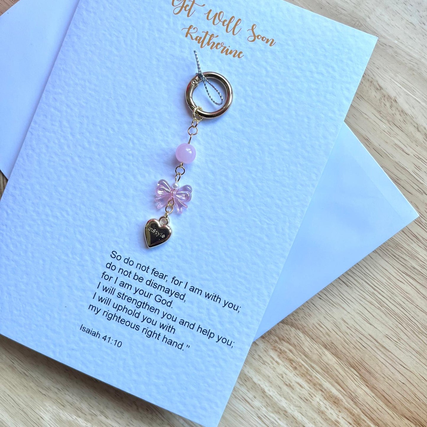 (P015)  Handmade Botanical Get Well Soon Card + Keychain with Envelope | Floral Speedy Recovery Greeting