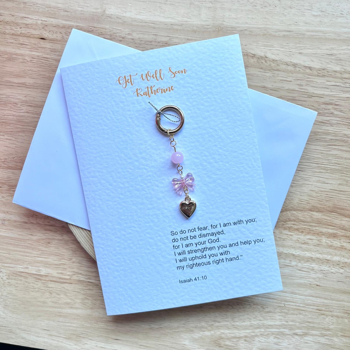 (P015)  Handmade Botanical Get Well Soon Card + Keychain with Envelope | Floral Speedy Recovery Greeting