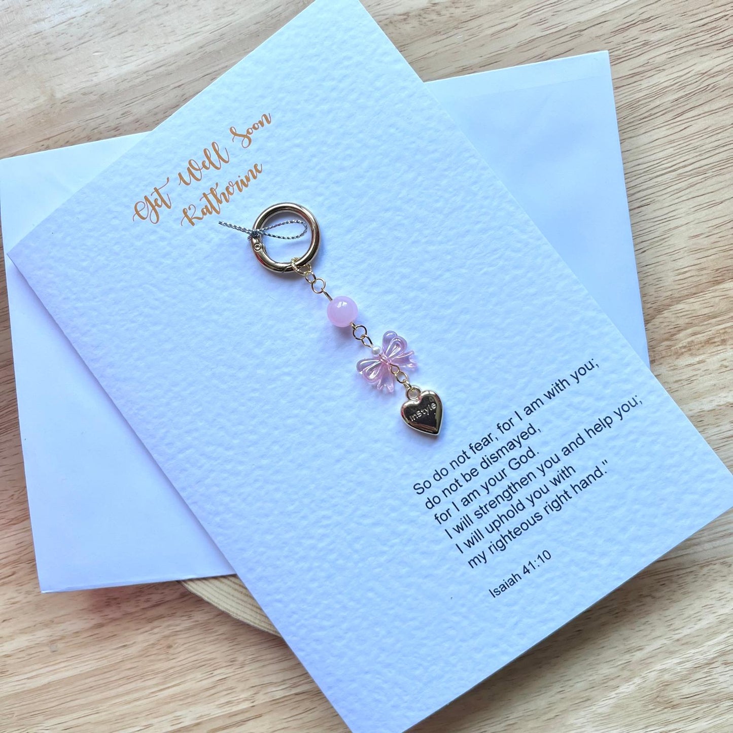 (P015)  Handmade Botanical Get Well Soon Card + Keychain with Envelope | Floral Speedy Recovery Greeting