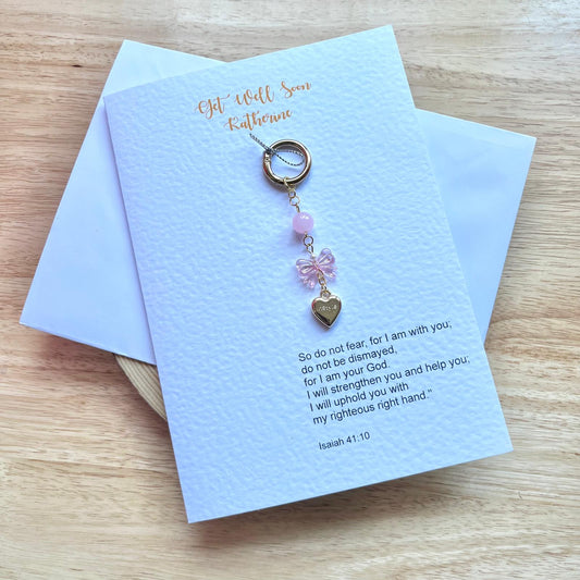 (P015)  Handmade Botanical Get Well Soon Card + Keychain with Envelope | Floral Speedy Recovery Greeting