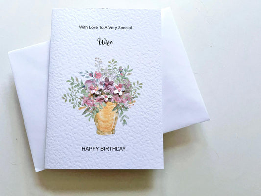 Handmade Luxury Floral Birthday Card with Envelope for Wife, Greeting Card  P020