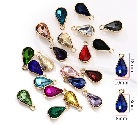 10 pcs / 8 x 13mm / Gold base Teardrop Glass crystal P044G