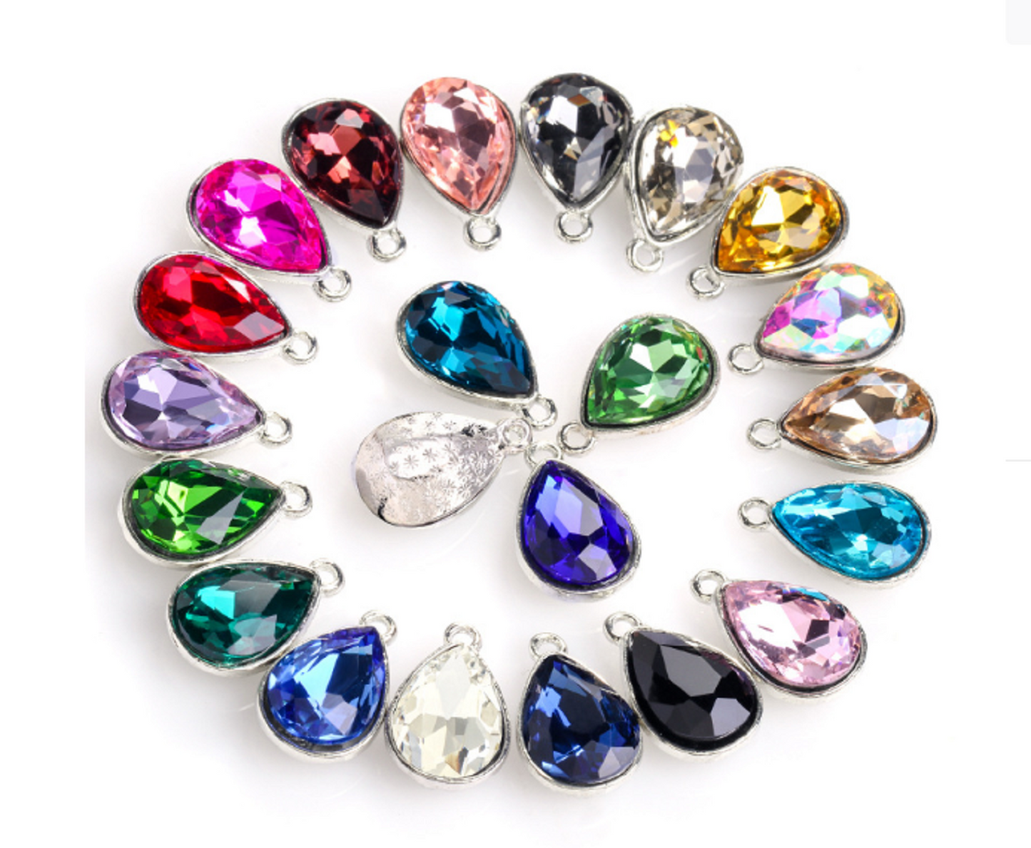 ( P048S)  10 pcs / 7 x 10mm / Silver base Teardrop Glass crystal Pendant