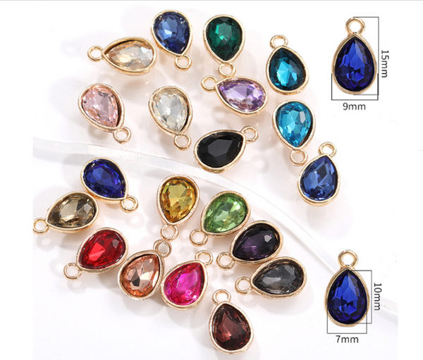 10 pcs / 7 x 10mm / Gold base Teardrop Glass crystal Pendant  P048G