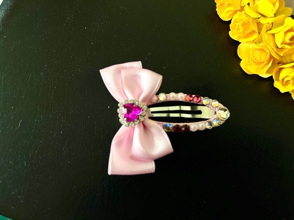 Handmade Pink Girls Crystal Hair Clip, Flower Girl Hair Accessories GC001