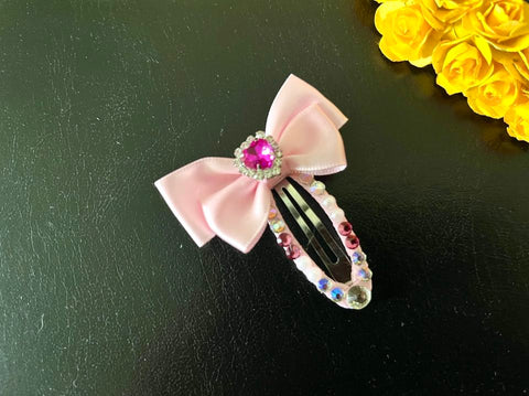 Handmade Pink Girls Crystal Hair Clip, Flower Girl Hair Accessories GC001