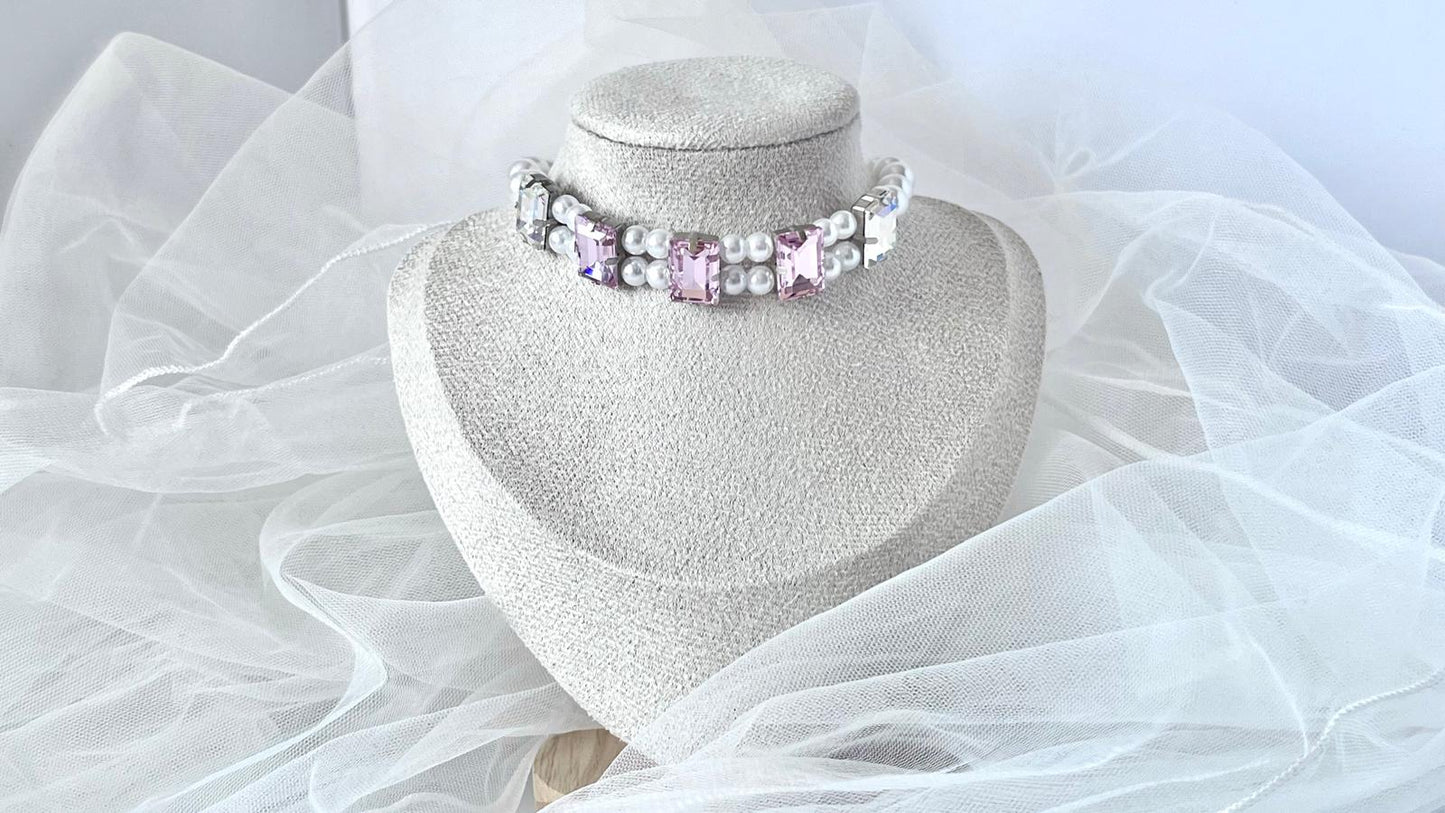 Handmade Luxury Custom Pink Crystal Pet Necklace | Crystal Glass Pet Lover Gift | Personalized Jewelry for Pet | pet Accessories PN002