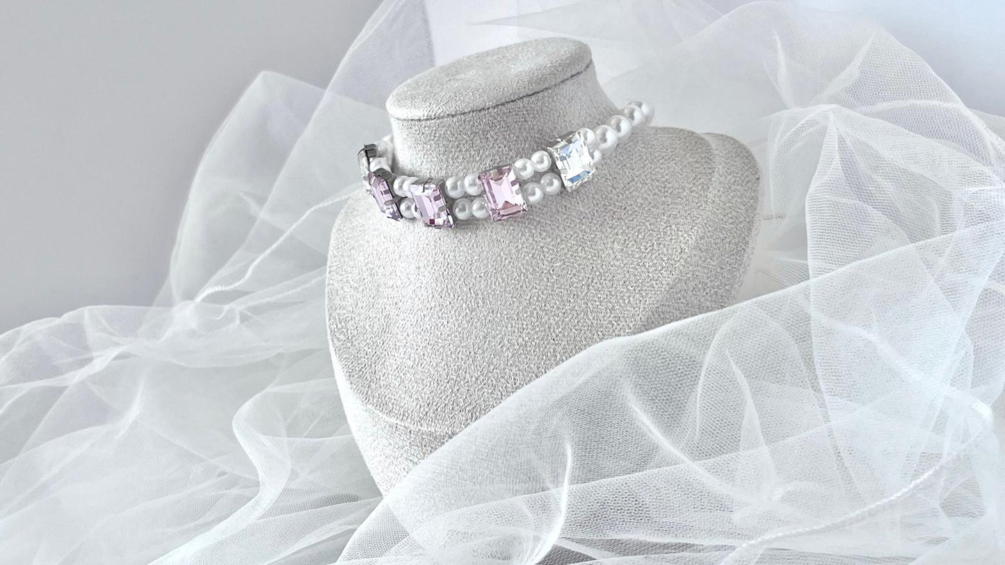 Handmade Luxury Custom Pink Crystal Pet Necklace | Crystal Glass Pet Lover Gift | Personalized Jewelry for Pet | pet Accessories PN002