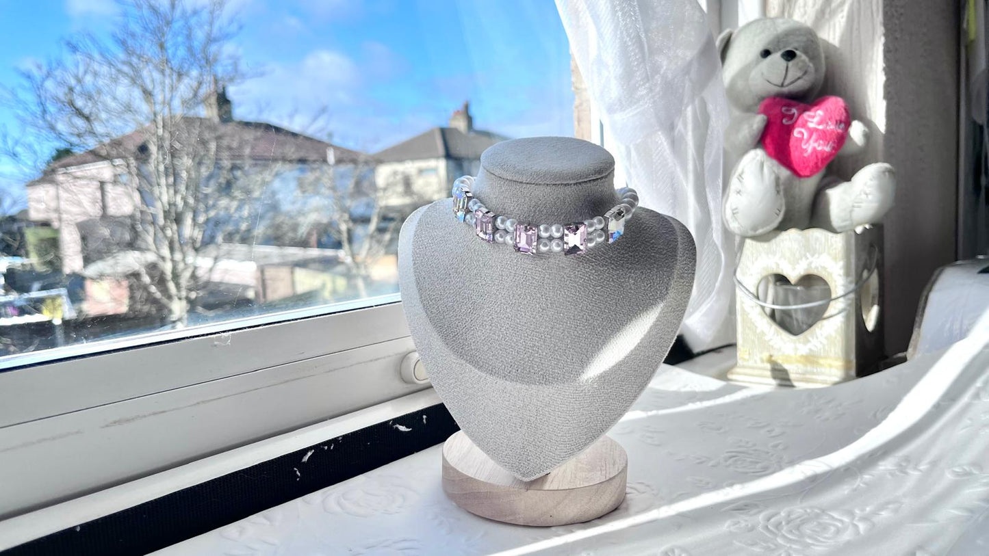 Handmade Luxury Custom Pink Crystal Pet Necklace | Crystal Glass Pet Lover Gift | Personalized Jewelry for Pet | pet Accessories PN002