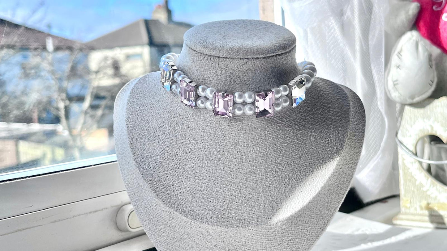 Handmade Luxury Custom Pink Crystal Pet Necklace | Crystal Glass Pet Lover Gift | Personalized Jewelry for Pet | pet Accessories PN002