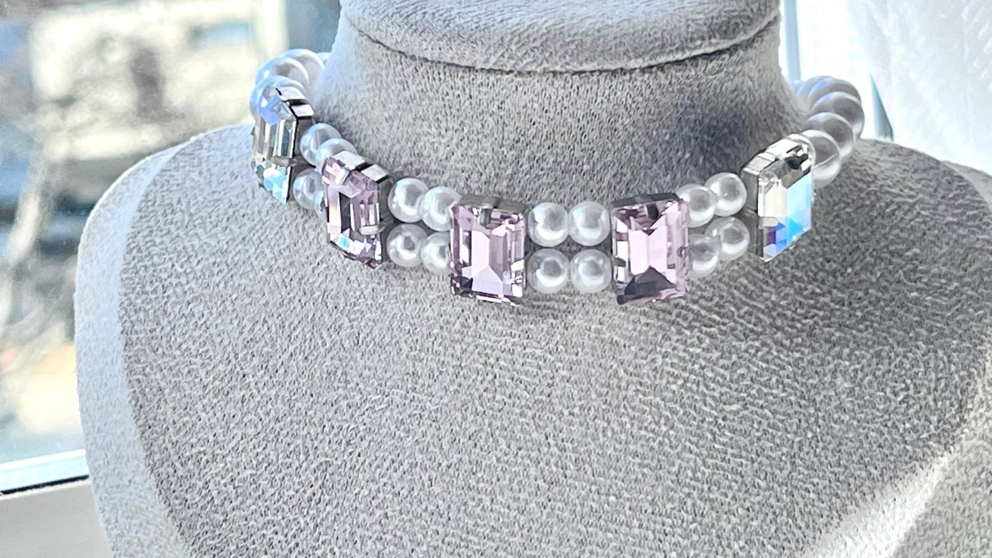 Handmade Luxury Custom Pink Crystal Pet Necklace | Crystal Glass Pet Lover Gift | Personalized Jewelry for Pet | pet Accessories PN002