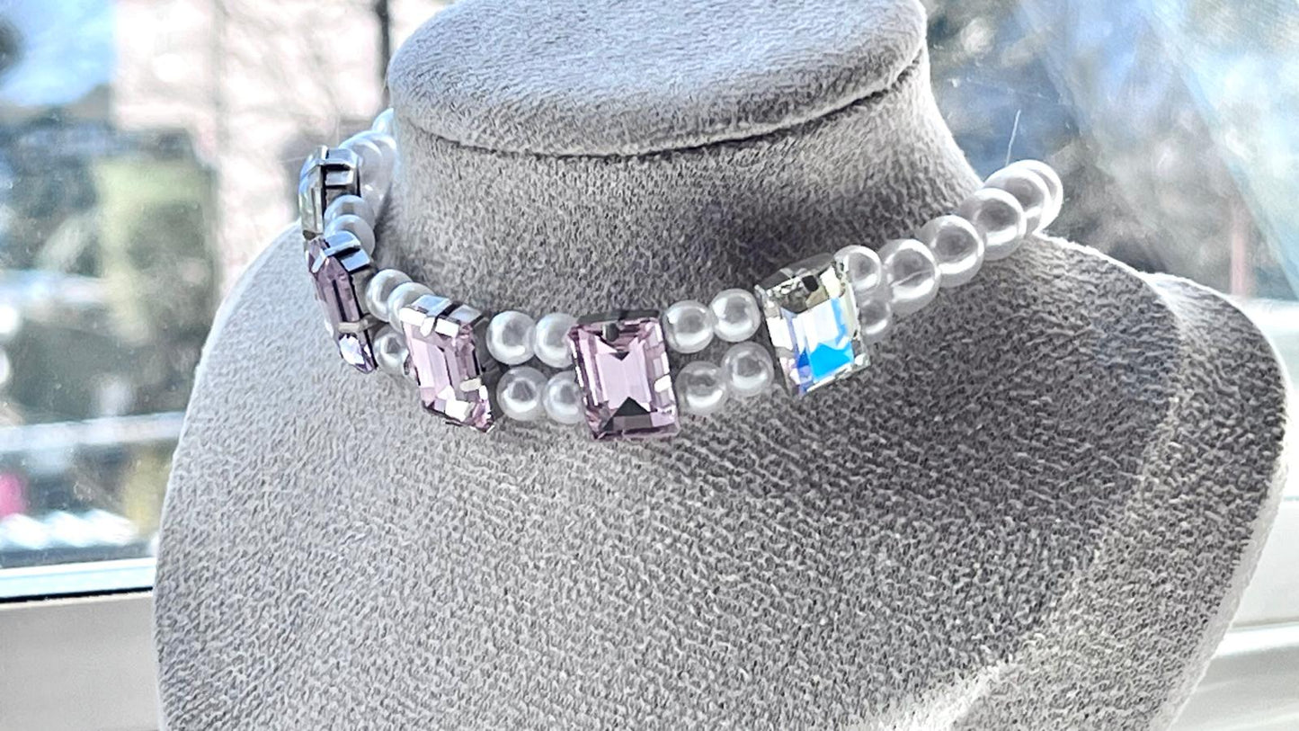 Handmade Luxury Custom Pink Crystal Pet Necklace | Crystal Glass Pet Lover Gift | Personalized Jewelry for Pet | pet Accessories PN002