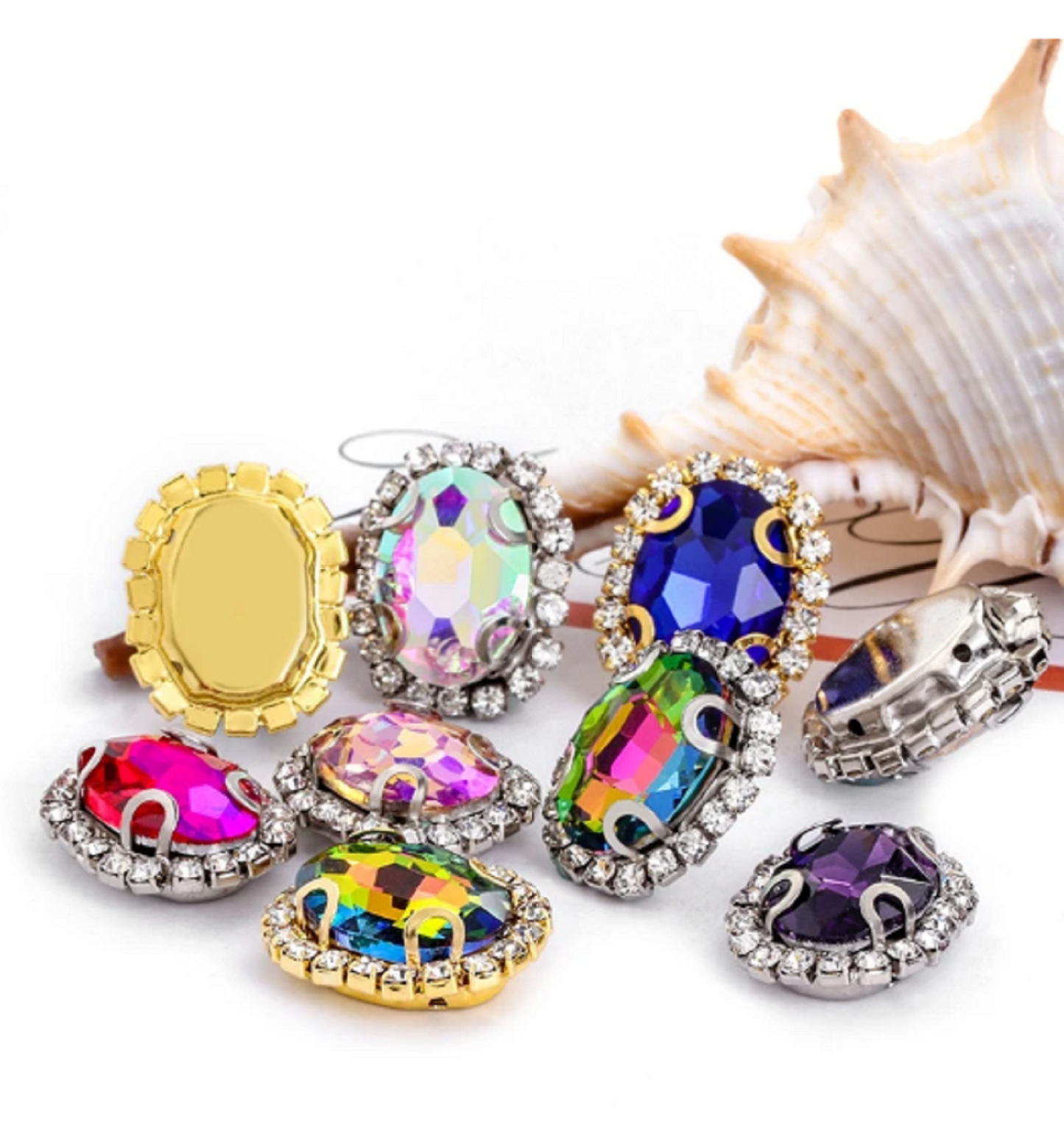 (S12G) 10 Pcs / 12 x 14mm / Gold Base Sew On Oval Crystal