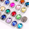 (S12S)  10 Pcs / 12 x 14mm / Silver Base Sew On Oval Crystal