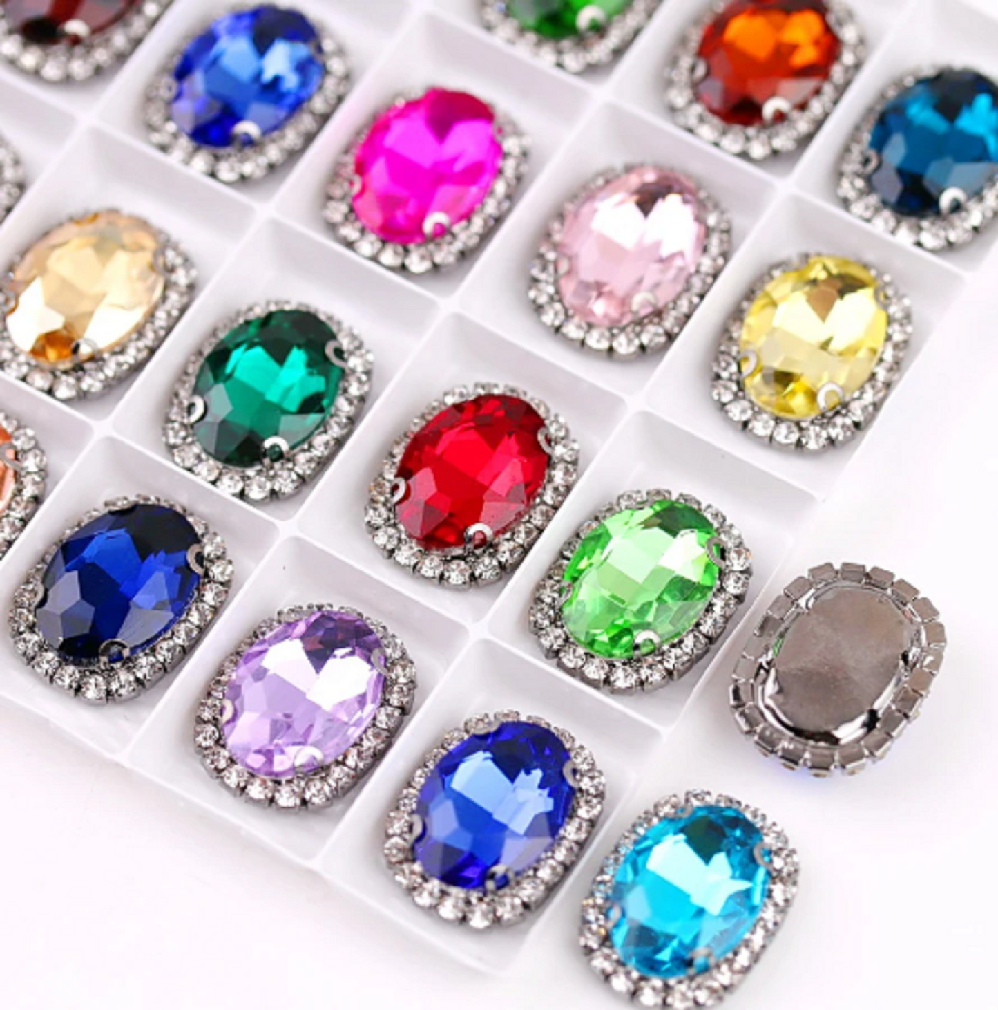 (S12S)  10 Pcs / 12 x 14mm / Silver Base Sew On Oval Crystal