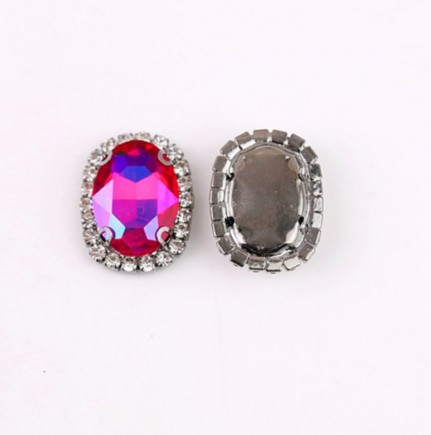 S12S (Neon)  10 Pcs / 12 x 14mm / Silver Base Sew On Oval Crystals