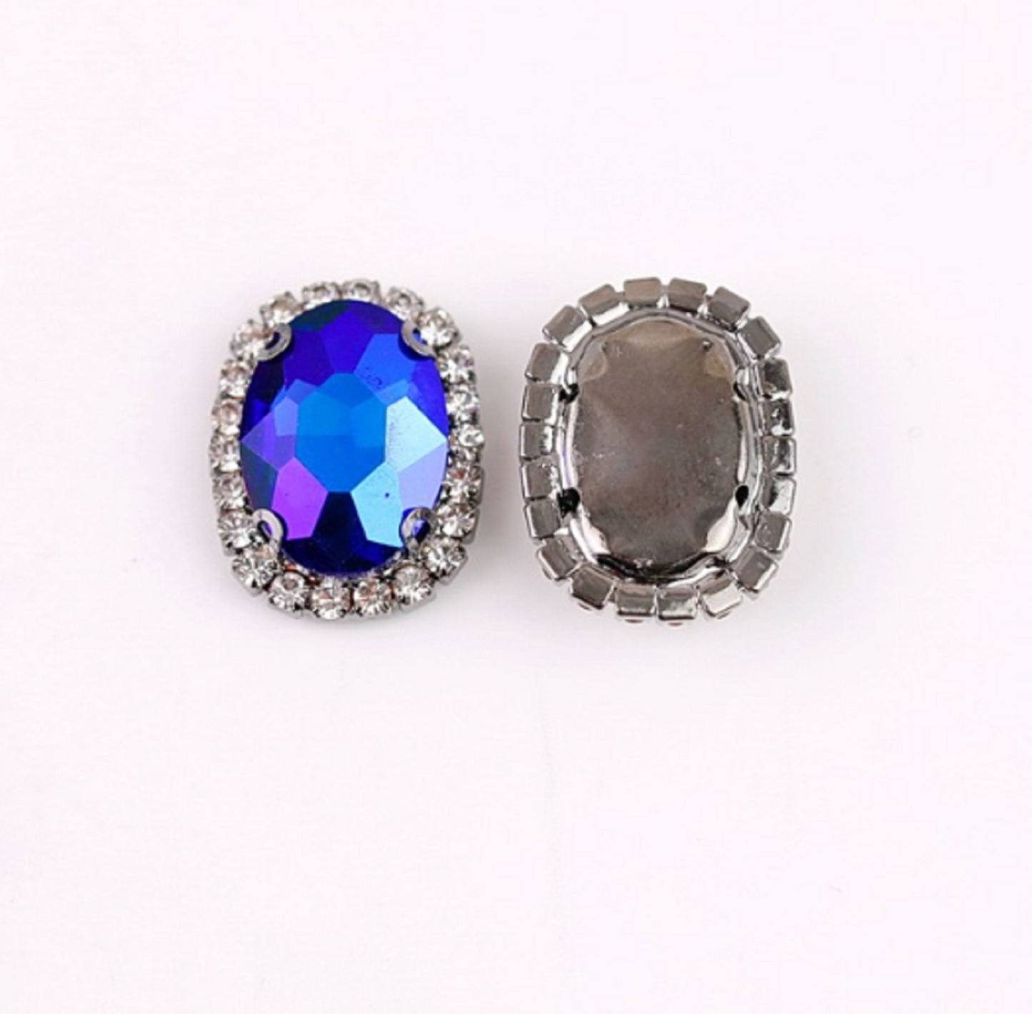 S12S (Neon)  10 Pcs / 12 x 14mm / Silver Base Sew On Oval Crystals