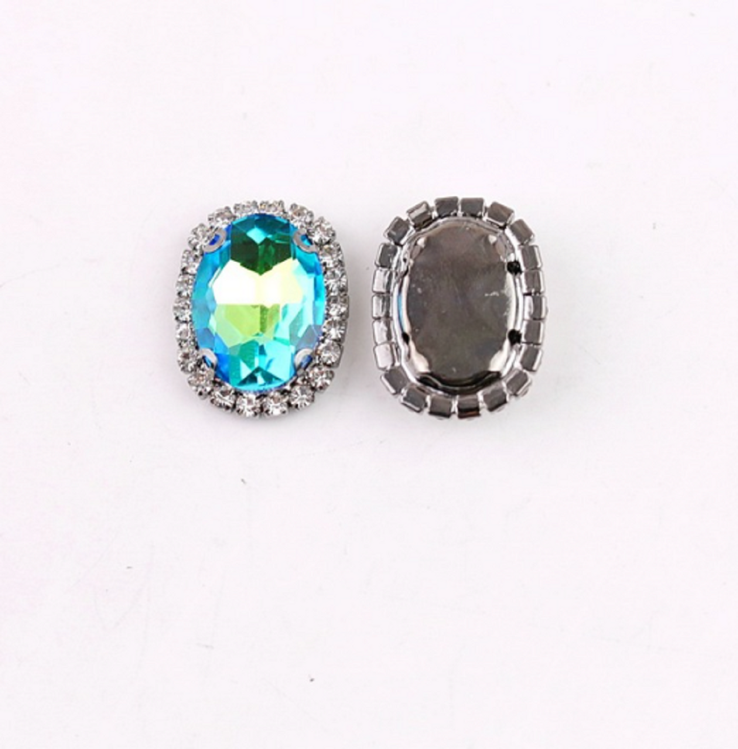 S12S (Neon)  10 Pcs / 12 x 14mm / Silver Base Sew On Oval Crystals