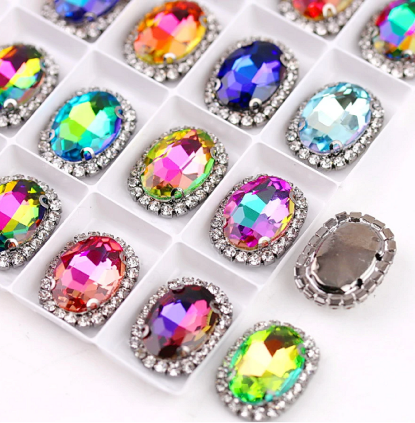 S12S (Laser) 10 Pcs / 12 x 14mm / Silver Base Sew On Oval Crystals